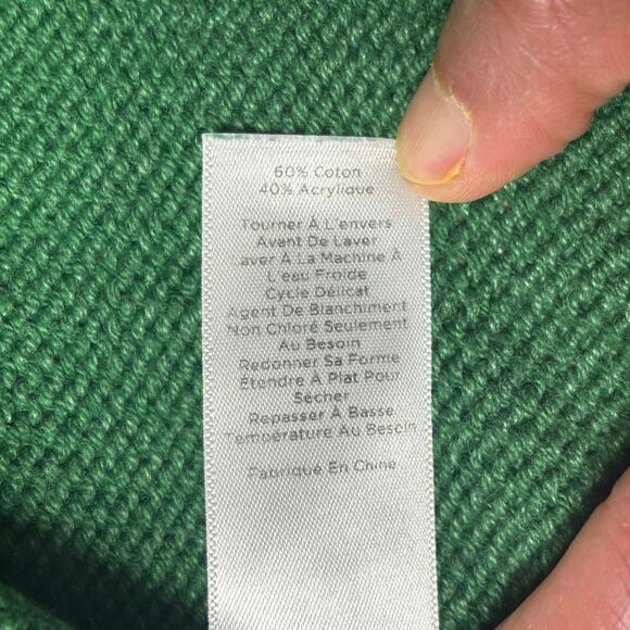 Talbots Sweater Green w/ Navy Pom Poms Back Zip Women’s Large Crew Neck Size L - Picture 7 of 11